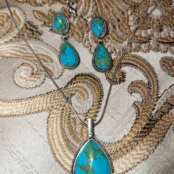 New Faux Turquoise Necklace Earrings Set