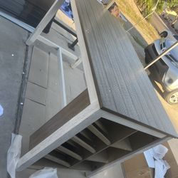 Skempton Counter Height Dining Table with Built-In Wine Rack and Shelves