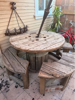 Patio tables and benches - solid wood spool