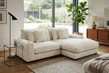 Lindyn II Ivory Jumbo Corduroy 2pc Reversible Sectional Sofa w/ Dual Cupholders & USB Ports