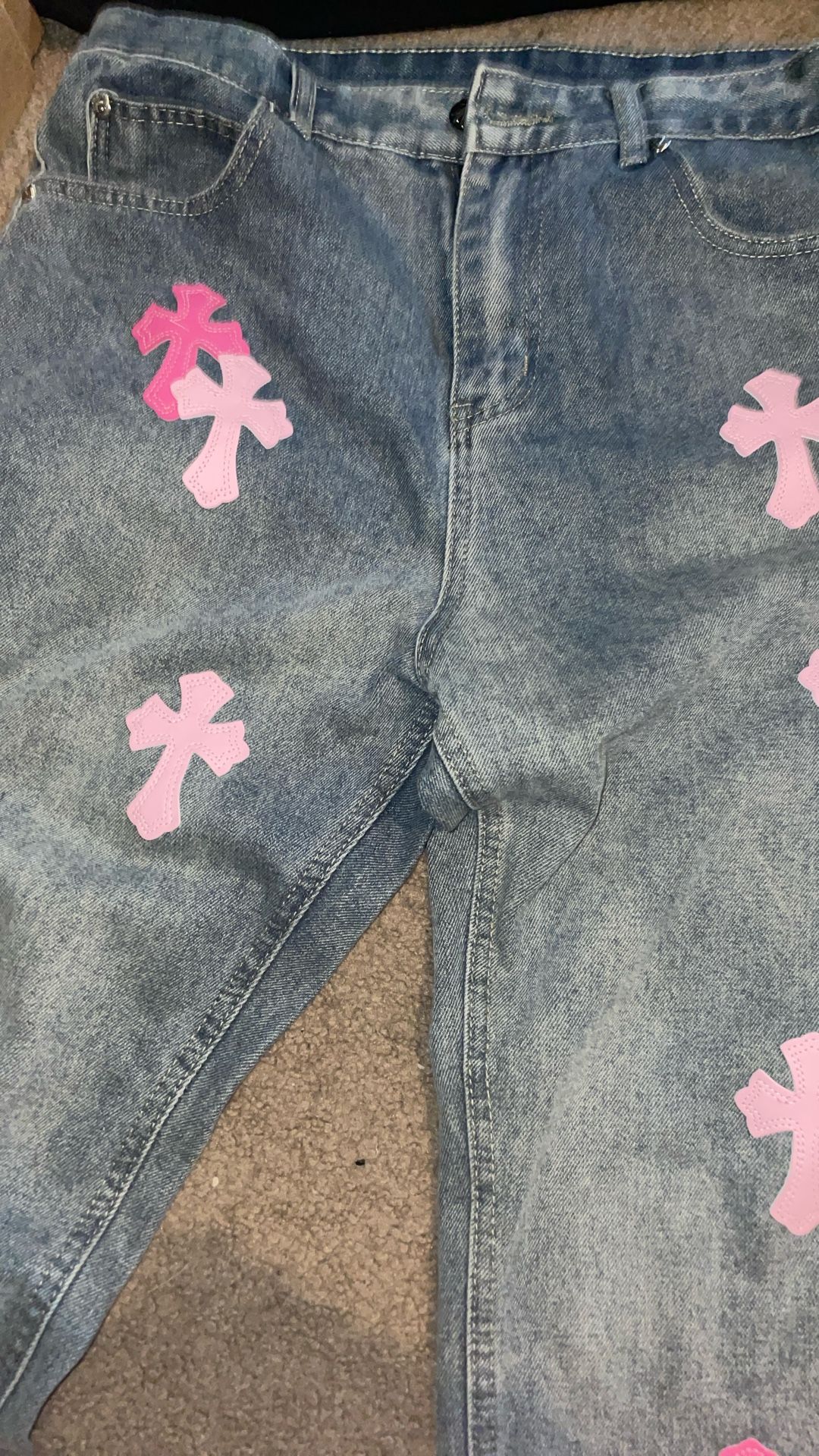 Pink Chrome Heart Jeans