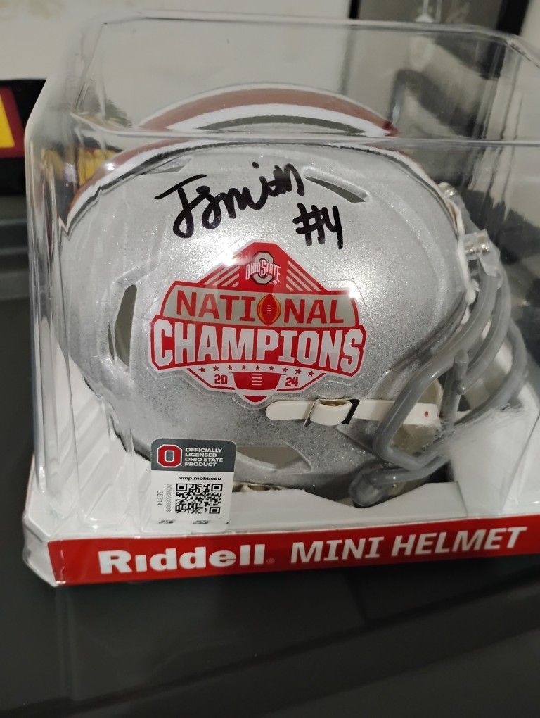 Jeremiah Smith Signed Autograph Mini Helmet Ohio State Buckeyes National Champs Auto Beckett COA
