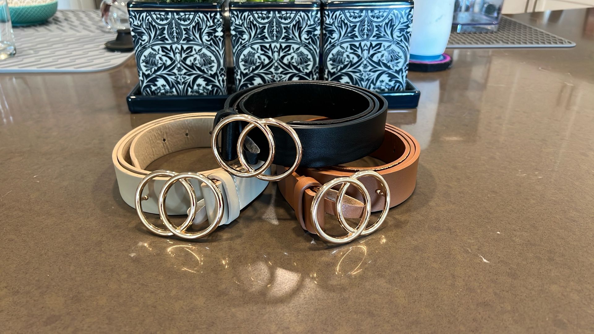 3 Pack Women Waist Belts With Double O-ring Gold Buckle