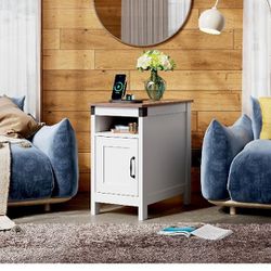 Nightstand with Storage, White And Brown