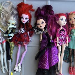 6 MONSTER HIGH & EVER AFTER HIGH DOLLS + EXTRA DOLL