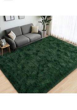 Large Area Rugs for Living Room Bedroom 9x12 Dark Green Shag Rugs.