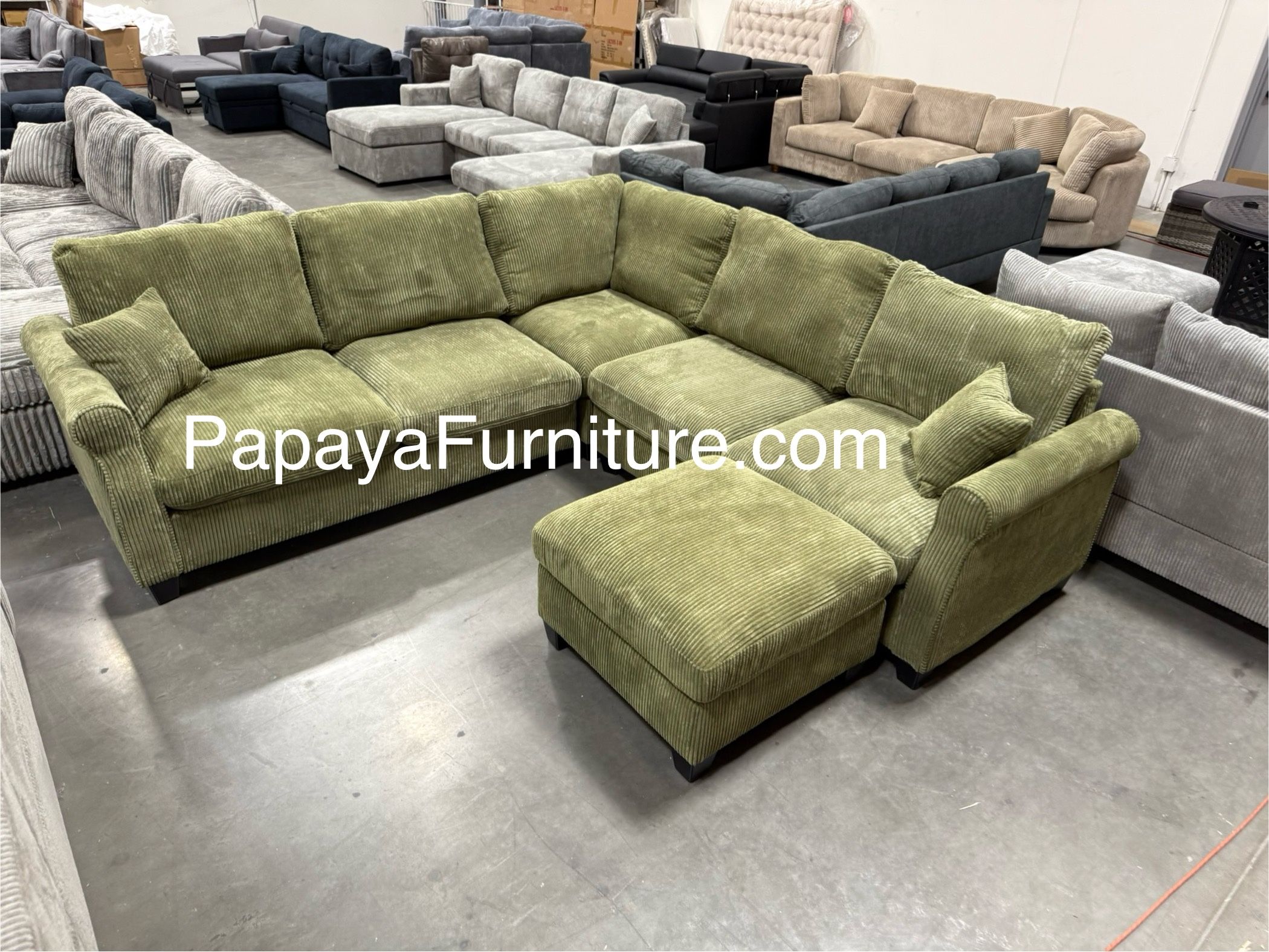 New! Green Sectional Sofa And Ottoman, Sage Sectional, Sectionals, Sofa, Couch, Living Room Sofa, Corduroy Sectional, Plush Sectional,Soft Plush Couch