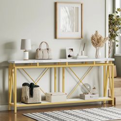 70.9" Marble Veined Table Top 2-Tier Console Table Sofa Table with Open Storage and LED Light brand new in box $90 R20