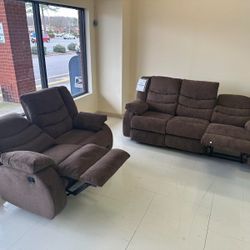 Mocha Reclining Sofa and Loveseat