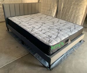 Queen Gray Bed With Nice 10” Mattress Included 📍 