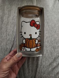 Hello Kitty Glass Tumbler With Straw 16 Oz