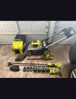 Ryobi 40V Lawn Mower + Weed Trimmer Hedge Trimmer Batteries Charger Bundle