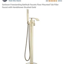 Senlesen Freestanding Bathtub Faucets Floor Tub Filler Handshower Brushed Gold