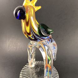 Italian Murano Art Glass COCKATOO on Perch 10” Vibrant Colors!