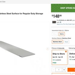 This is brand new. I box Husky 72 in. W x 18 in. D Stainless Steel Surface for Regular Duty Storage System