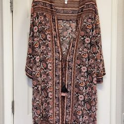 Xhilaration Long Sheer Blouse Cardigan Cover Up With Tassel Tie Size M
