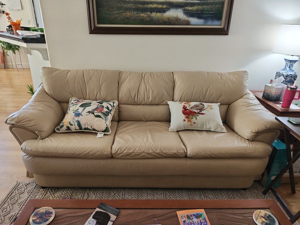 Cream Leather Couch And Chair