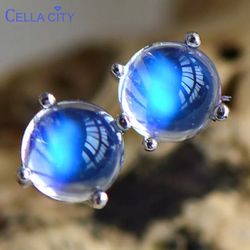 925 Sterling, silver blue opal moonstone stud earrings [EAR152]