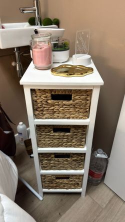 Storage Cabinet with 4 Wicker Baskets