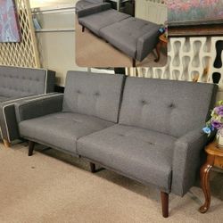 Dark Grey Linen Futon Sofa Bed