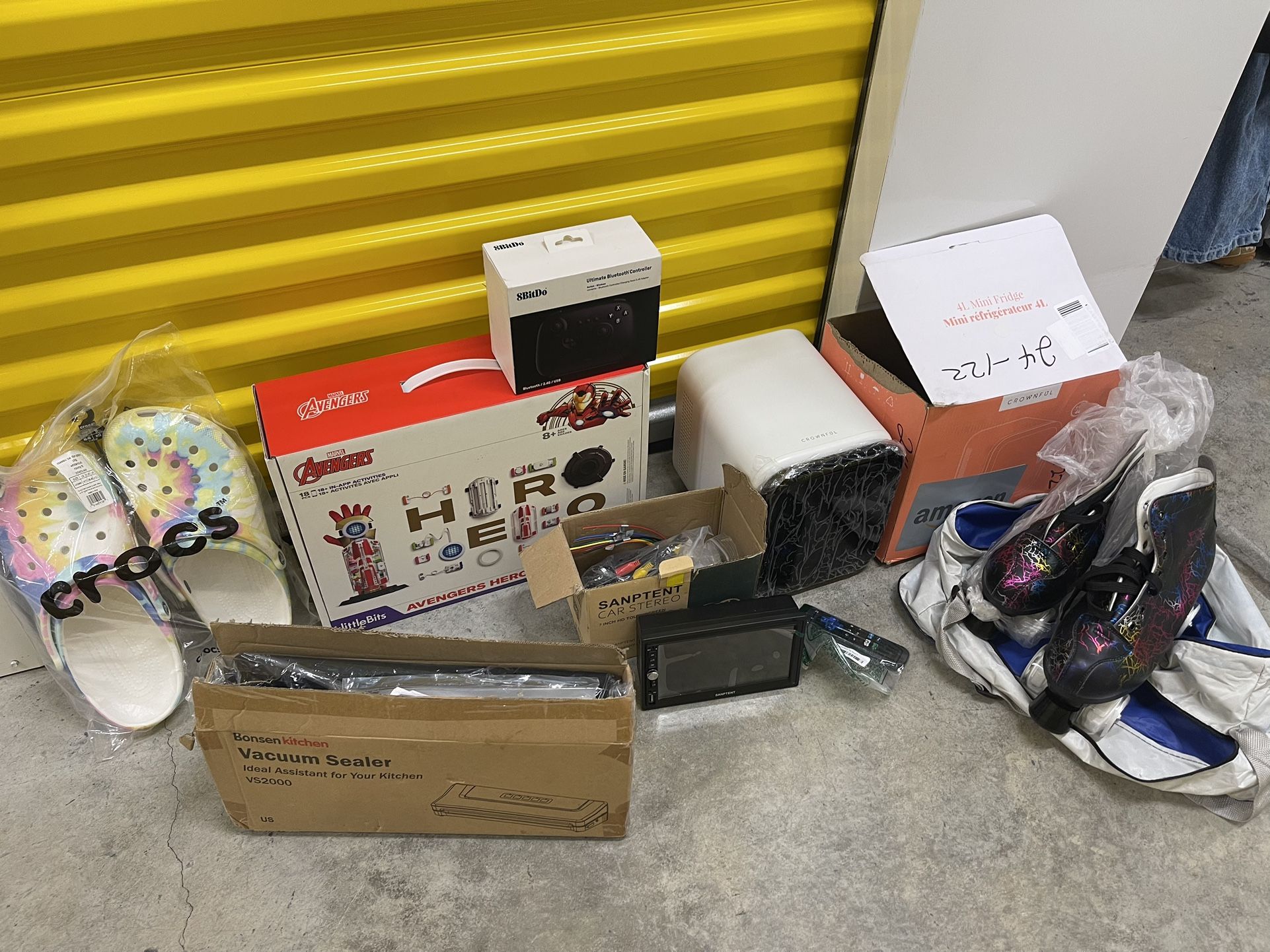 Mini Fridge , Touch Screen Radio, 8bitdo Ultimate Controller For Pc/Xbox, Vacuum Sealer , Hero Little Bites , Size 13 Tye Dye Crocs, Skates