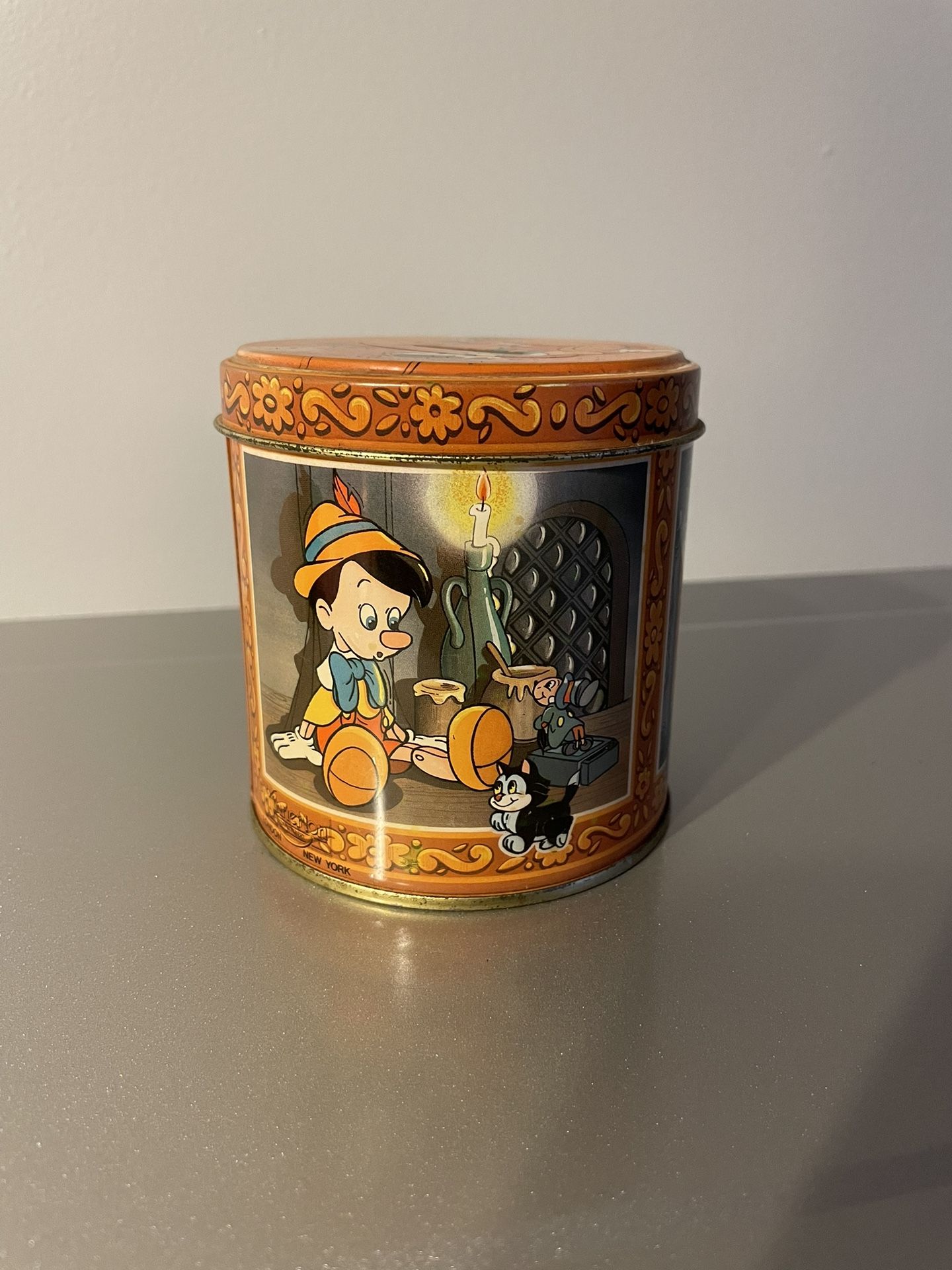 Vintage Pinocchio Candy/Bank Tin with Original Candy