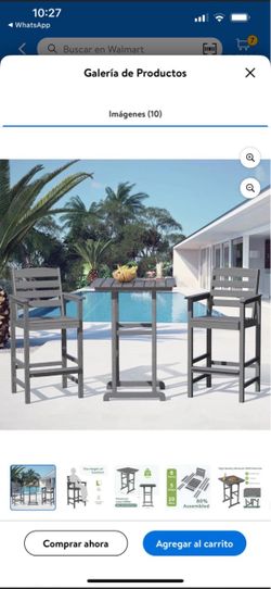 JUSTLET 3 Pzas Alta Silla de Balcón Adirondack Plástico Conjunto, 2 Sillas y 1 Mesa, Gris $300