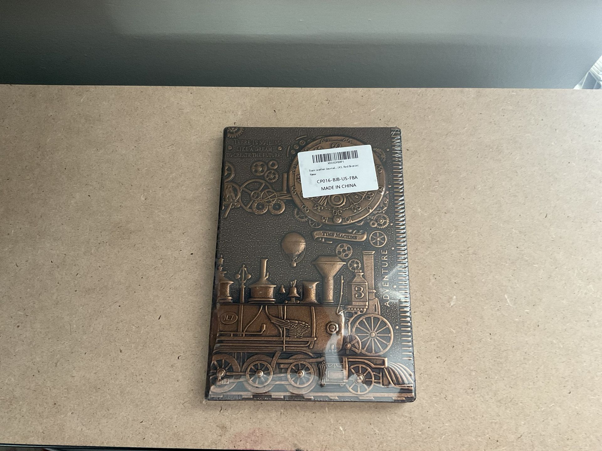 Vintage Steampunk Train Clock PU Leather Hard Cover Journal - Bronze