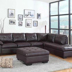 Espresso Sectional W/Ottoman - Available In Grey Fabric- 119”L * 83”W 