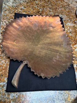 1970’s solid copper hackberry leaf decorative serving dish