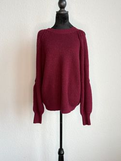 Burgundy Chunky Knit Crewneck Sweater