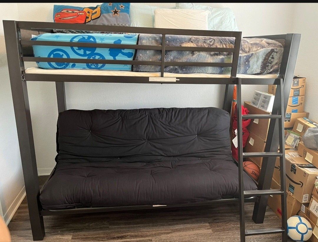 Twin Futon Bunk (Dark Gray) With Futon Mattress (Black/Cotton)