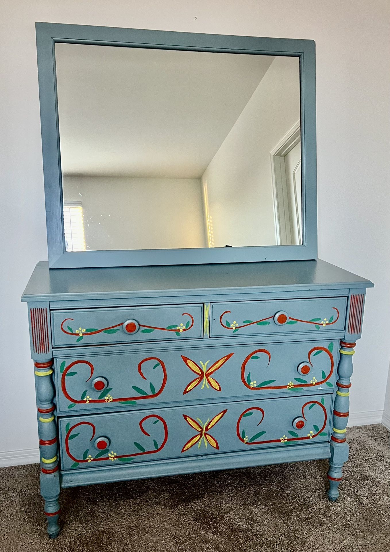 Vintage Wood Dresser And Mirror Both Pieces