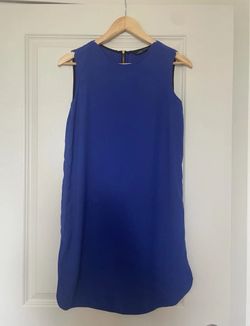 Cobalt Blue Solid Round Neck Sleeveless Shift Short Zip Dress Size XS