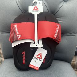 Reebok Boys Slides- Black & Red Adjustable Strap Memory Foam Sandals 