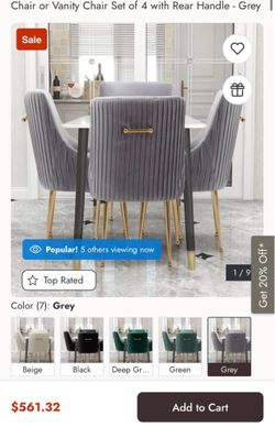 Chair or Vanity Chair set of 4 with rear handle-grey