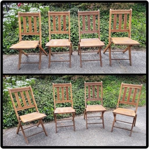 Antique Heywood Wakefield Portland Folding Wood Chairs (4)