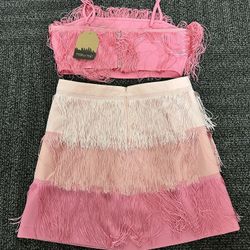 NWT Mains Trip 2-PC Pink Ombre Fringe Set