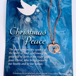 Gold Tone Christmas Peace Dove Heart Necklace Brings Peace to our Hearts & Homes