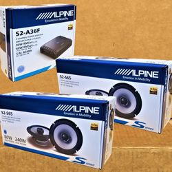 Alpine 4 Channel Amplifier S Series Car Speakers 6 1/2" 2-Way Coaxial Speaker Package 🚨 Payment Options Available 🚨 No Credit Needed 🚨