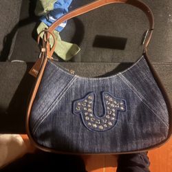 True Religon Strudded logo Denim Handbag