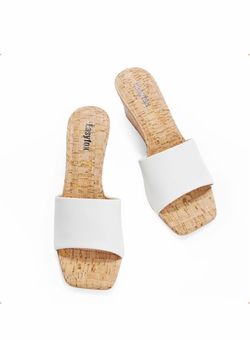 Easyfox White Cork Wedge Slide Sandals 9.5
