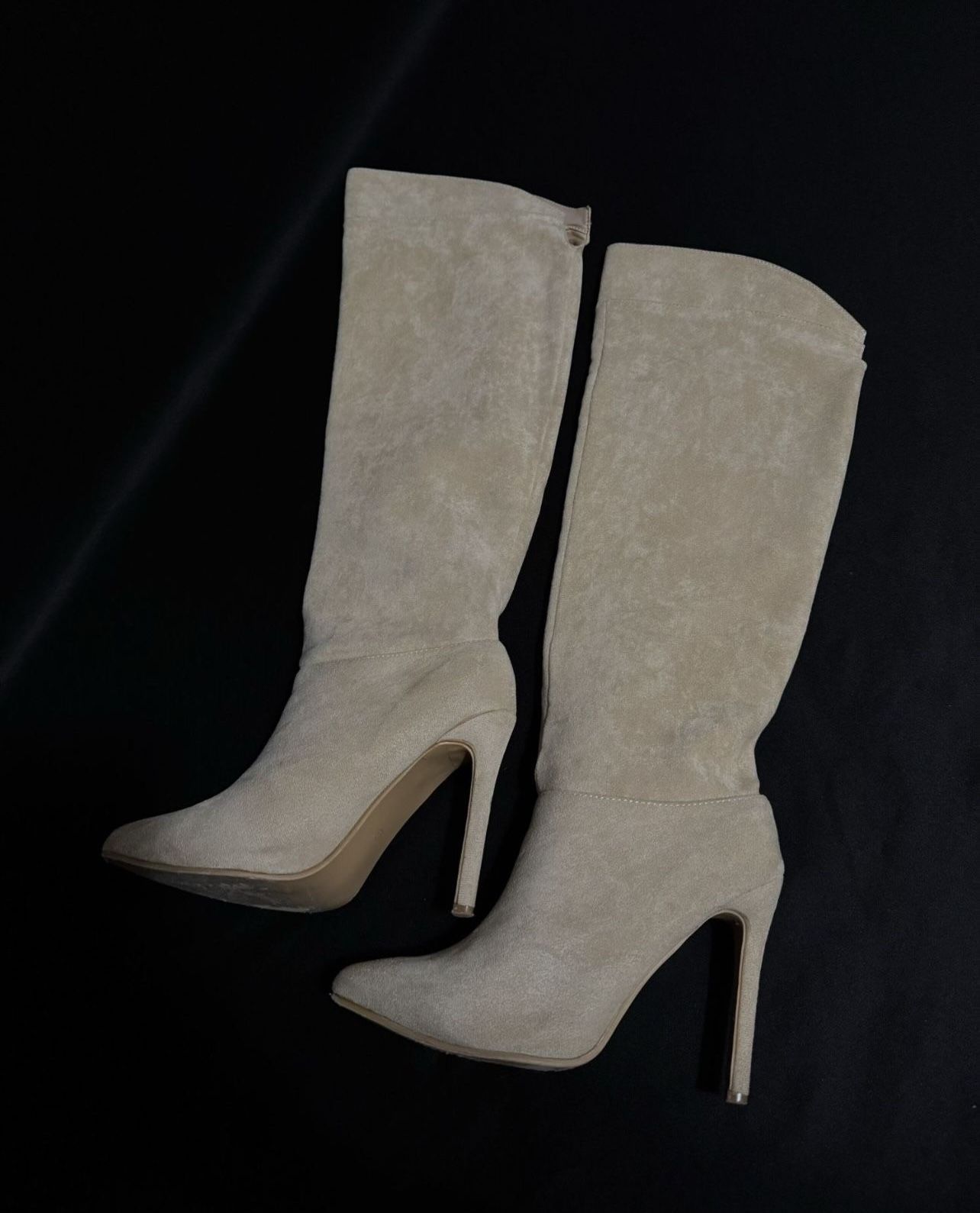 Stylish Beige Knee-High Heeled Boots