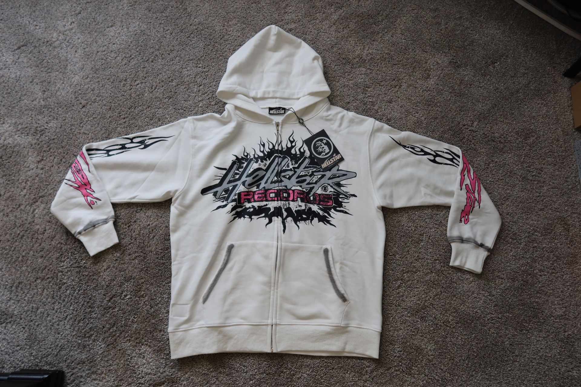 hell star hoodie white and pink size medium
