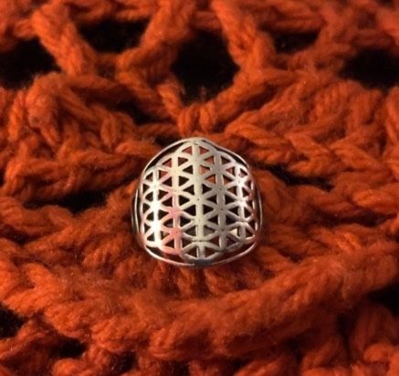 Size 8 Sterling Silver Flower Of Life Ring 