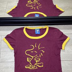 Y2K Kids / Youth Peanuts & Woodstock Character Ringer Shirt 