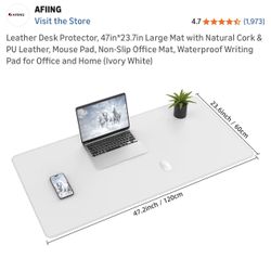 Leather Desk Protector, 47in*23.7in Large Mat with Natural Cork & PU Leather, Mouse Pad, Non-Slip Office Mat, Waterproof Writing Pad for Office and Ho