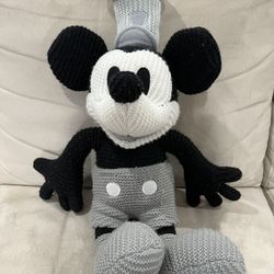 Very Rare Disney Parks Plush Steamboat Willie Mickey Mouse 20” Black Grey White Knit Plush Woven