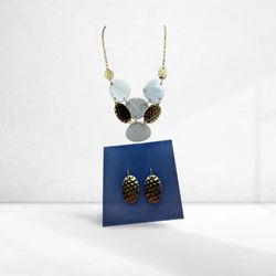 1980’s Avon Mother of Pearl and Gold Tone Bib Necklace And Earring Gift Set
