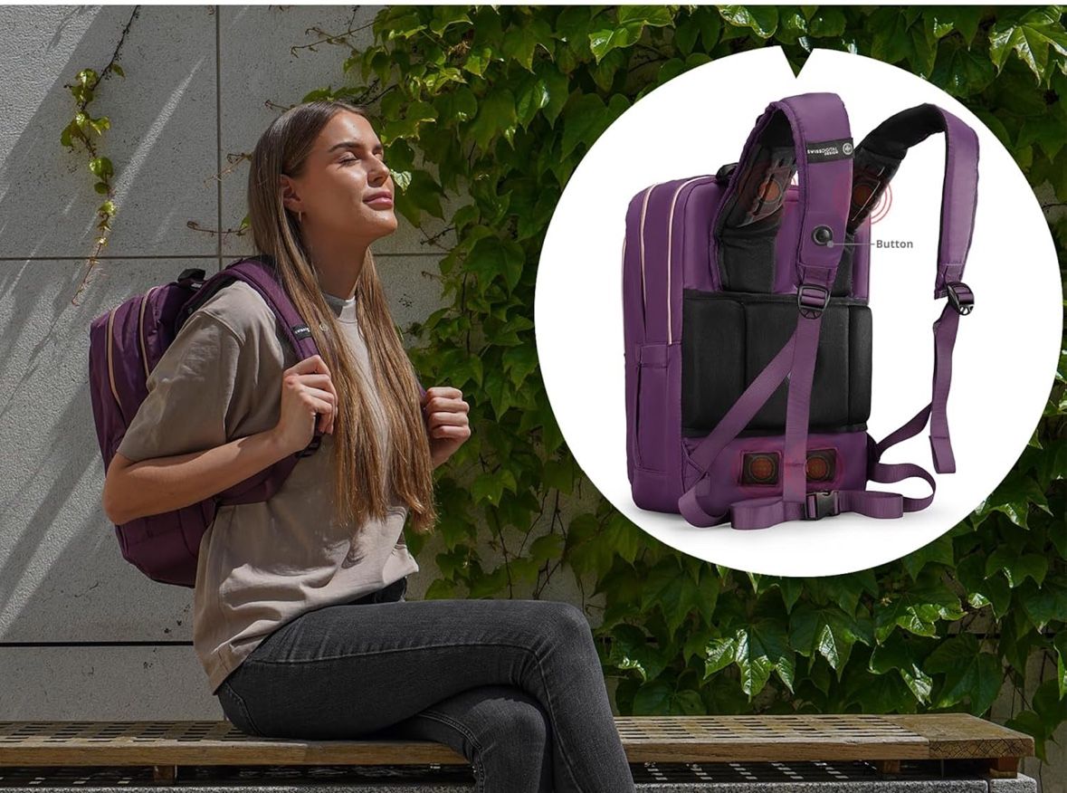 wissdigital Design Massaging Laptop Backpack For Women, USB Charging Port Large Capacity Computer Backpacks For Work Business, Purple l KATY ROSE
